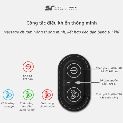 Gối Tựa Lưng Massage Túi Khí Kéo Dãn,Tích Hợp Chườm Nóng Công Thái Học, Giảm Đau Cột Sống - Sairui