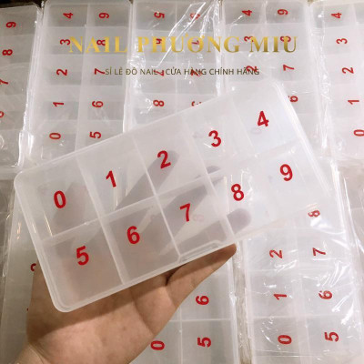 Hộp Đựng Móng 10 Ô Ngăn Số 0-9 Bằng Nhựa Cao Cấp, Màu Trắng Trong Làm Nail Tiện Dụng Cho Thợ Làm Nail, Chứa Đến 500 Móng, Charm, Đá, Chống Bụi