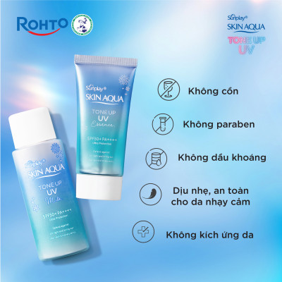 Kem chống nắng nâng tông Skin Aqua Tone up Blue cho da vàng có khuyết điểm đỏ, dạng sữa Sunplay Skin Aqua Tone Up UV Milk Blue SPF 50+ PA++++ 50g