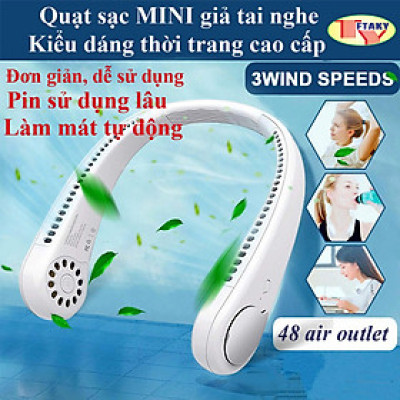 Quạt Đeo Cổ Mini Tích Điện Không Cánh Quạt Cầm Tay Mini Tiện Dụng Cho Người Tập GYM, Thể Thao, Văn Phòng HÀNG CHÍNH HÃNG