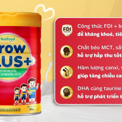 Sữa bột Nutifood GrowPLUS+ Suy Dinh Dưỡng (Đỏ) 2+ Lon 1,65KG