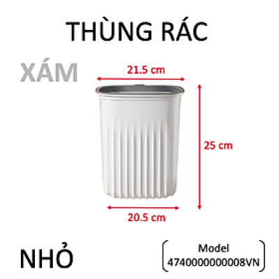 Thùng rác, thùng rác nhựa, chất liệu nhựa PP cao cấp - Chịu lực tốt - Có vòng áp suất cố định túi rác - Thay túi rác dễ dàng - Màu trắng - Nhỏ - Vừa - Lớn