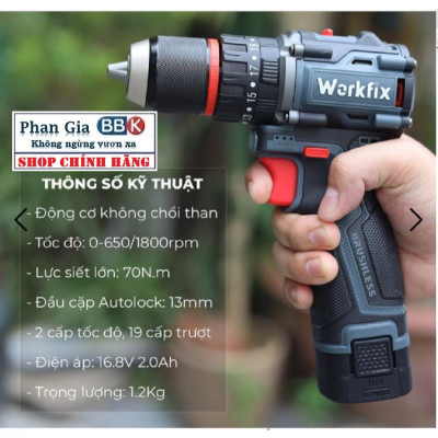 Máy khoan pin WORKFIX 16.8-Pin 4 cell-3 chức năng- Đầu kẹp 13mm- Sản phẩm bảo hành chính hãƞg.