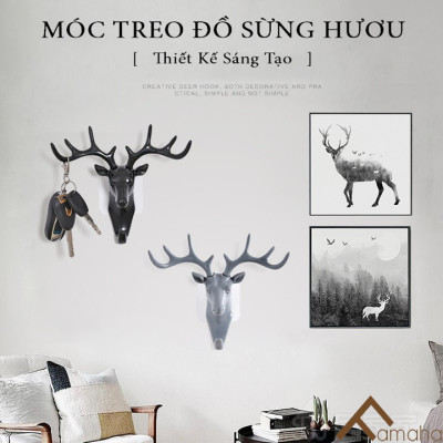 Móc dán tường treo đồ đa năng treo quần áo mũ chìa khóa decor trang trí nhà cửa hình đầu nai sừng hươu (GIAO MÀU NGẪU NHIÊN)