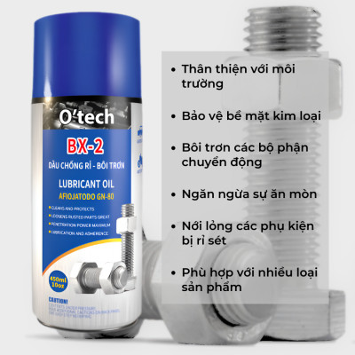 Bình Xịt Chống Rỉ Sét Bôi Trơn Đa Năng Cho Kim Loại O’tech BX-2 (450ml) Lubricant Oil - Hàng Chính Hãng