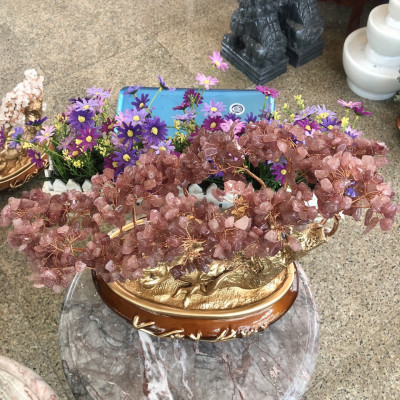 Cây tài lộc bonsai phong thủy đá thạch anh dâu tây đỏ - Cao 30 cm