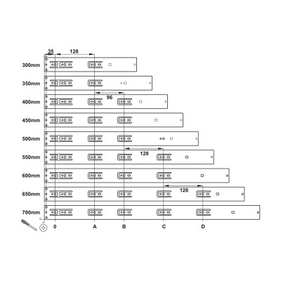 Ray trượt, ray bi 3 tầng giảm chấn Hafele 450mm - 494.02.064