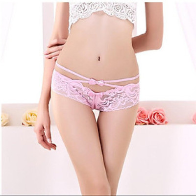 Quần lót nữ trễ eo xẻ đáy gợi cảm vải ren xuyên thấu đính nơ nhỏ