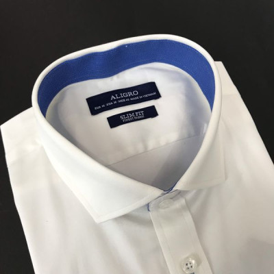Áo sơ mi nam dài tay ALIGRO cổ bẻ dáng ôm body 100% chất cotton trắng phối cổ ALGS194