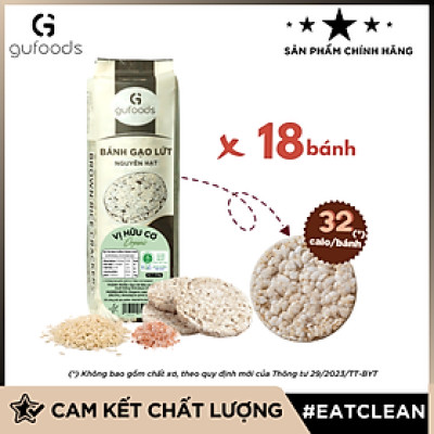 Bánh gạo lứt Hữu cơ GUfoods - Thành phần gạo lứt organic, Không đường, Không chiên dầu, Lành mạnh, Phù hợp Eat clean, Ăn vặt healthy, Thực dưỡng, Tập gym, Thuần chay