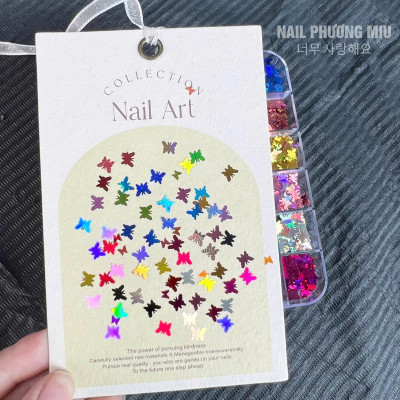 Set Kim Tuyến 12 Màu Lá Phong Bướm Sequin Làm Nail Siêu Lấp Lánh, Lá Thông Siêu Mỏng Dễ Đắp, Tạo Móng Sinh Động