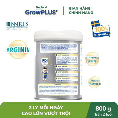 Sữa bột Nutifood GrowPLUS+ Cao Lớn Vượt Trội trên 2 tuổi Lon 800g