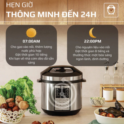 Nồi Áp Suất Điện Olivo PC60 Ruột Inox 6L Thương Hiệu Mỹ Gồm 16 Chức Năng Công Suất 1000 W - Hàng Chính Hãng