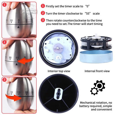 Đồng Hồ Pomodoro Hẹn Giờ 60 Phút Kim Loại QUẢ TRỨNG