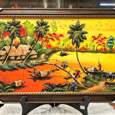 Tranh Sơn Mài - ĐỒNG QUÊ VIỆT NAM | Size 50x80 cm | Mộc Mạc – Bình Yên – Đậm Hồn Dân Tộc