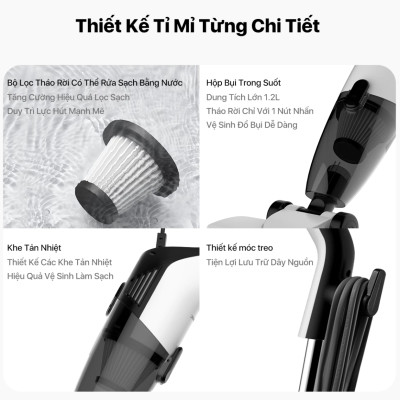 Máy hút bụi Deerma DX120C lực hút 16Kpa, Công suất 600W động cơ không chổi than {New 2025} - Hàng chính hãng