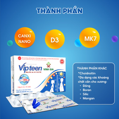 Viên Uống Hỗ Trợ Phát Triển Chiều Cao VIPTEEN VINH GIA Cho Trẻ 9 -18 tuổi (20 Viên)