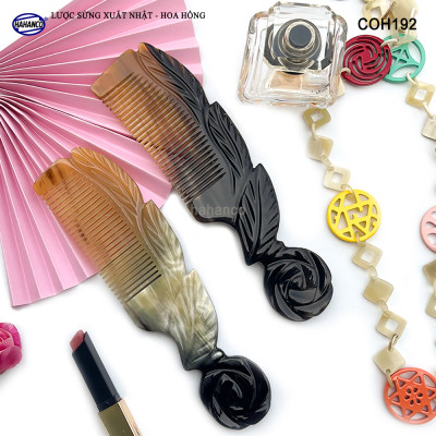 Lược Sừng Vân Nưa Hoạ Tiết Hoa Hồng (Size:XL-20cm) biểu tượng của tình yêu, làm quà tặng rất ý nghĩa, Mẫu Cao Cấp Siêu Đẹp - COH192