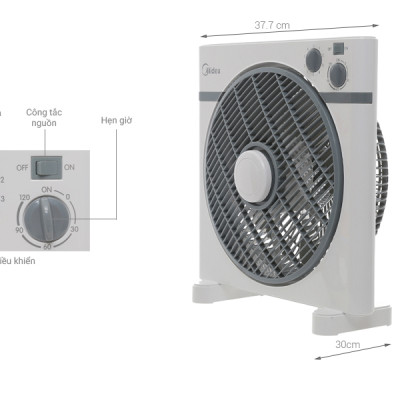 Quạt Hộp Midea KYT30-15A (Hàng Chính Hãng, Công suất 40W, 5 Cánh, Chỉnh Gió 4 Tốc Độ, Có Chức Năng Hẹn Giờ)
