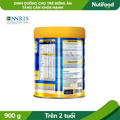 Sữa Bột Nutifood GrowPLUS+ Biếng Ăn (Xanh) 2+ Lon 900G - Tăng cân khoẻ mạnh