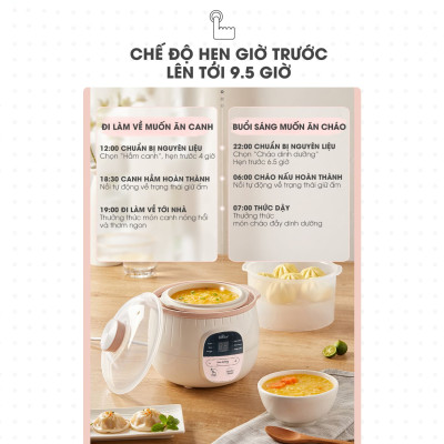 Nồi Chưng Yến, Tiềm Thuốc Bắc BEAR SUBE001 Kèm Lồng Hấp Dung Tích 0.8 Lít, Công Suất 200 W - Hàng Chính Hãng