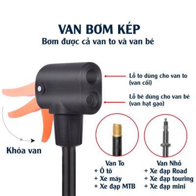 bơm đạp chân dùng bơm xe máy bơm xe đạp với các đầu van đa năng