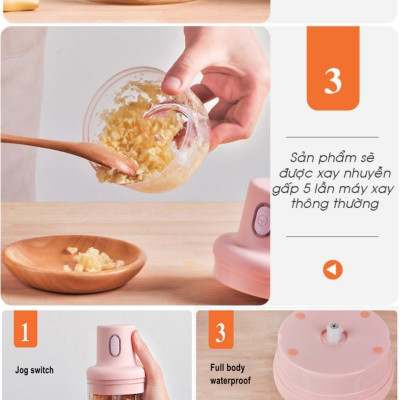 Máy Xay Đa Năng Cầm Tay Mini Sạc Điện Có Cổng Sạc Usb, Nhỏ Gọn Tiện Ích Dễ Sử Dụng Xay Hành Tỏi Rau Củ Quả Thể Tích 250ML- Hàng Chính Hãng MINIIN