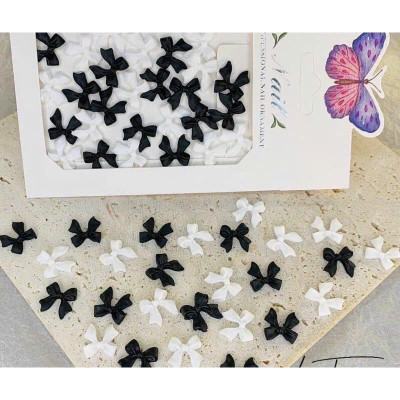 Charm Nơ Nhựa Mix Màu Đen Trắng Gắn Nail 3D Nghệ Thuật, Set Nơ 50 Chiếc Trang Trí Móng Dùng Làm Nail Nữ - Nail Phương Miu Women Sơn Gel