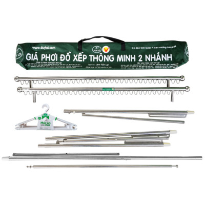 GIÁ PHƠI ĐỒ 2 NHÁNH DUY LỢI INOX - TẶNG 10 MÓC ÁO KÉP NHỰA CAO CẤP DUY LỢI