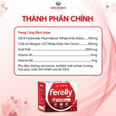 (Mẫu mới) Ống Uống Ferolly Dân Khang Bổ Sung Sắt, Cải Thiện Tình Trạng Thiếu Máu Cho Mẹ Bầu Và Em Bé