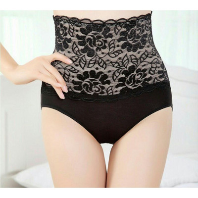 Set 5 quần lót cạp cao phối ren màu da và đen 01