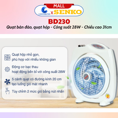 Quạt Bàn Đảo 2 Tấc Senko BD230 - Hàng Chính Hãng - Màu Ngẫu Nhiên
