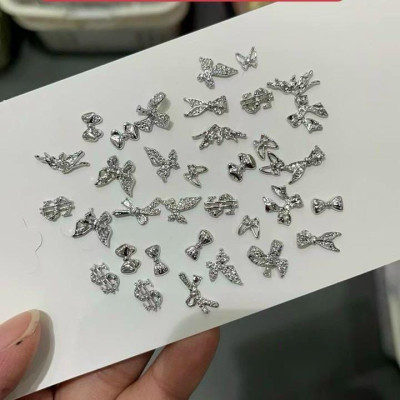 Set 50 Charm Bướm Nơ Kim Loại Đính Móng Hàn Quốc Làm Nail, Charm Nơ Mix Bướm Màu Bạc Trắng Gắn Móng Siêu Đáng Yêu Nữ Women