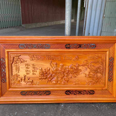 Tranh treo tường mừng thọ bằng gỗ hương đỏ kt 67×127×4cm