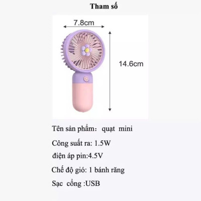 Quạt Mini Để Bàn, Quạt Tích Điện Sạc USB - Quạt Cầm Tay Tốc Độ, Điều Chỉnh Hướng Gió Xoay 360 Độ, Kiểu Dáng Sang Trọng , Không Gây Ồn, Pin Sạc - Giao Màu Ngẫu Nhiên - Hàng Nhập Khẩu