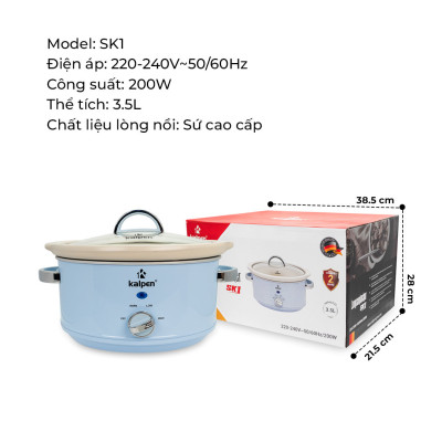 Nồi nấu chậm 3.5L Kalpen SK1 công nghệ Đức - Tần gà, nấu cháo, chưng yến, bảo hành 2 năm - Hàng chính hãng