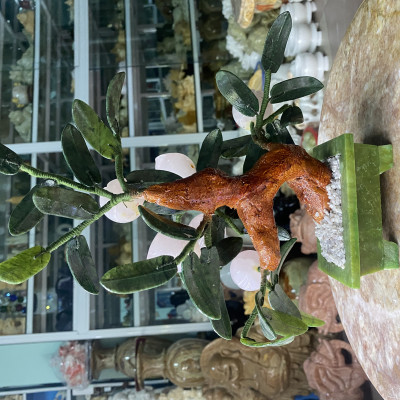 Cây Đào 6 Quả Phong Thuỷ Tài Lộc Đá Thạch Anh Hồng - cao 30cm