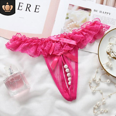 Quần lót nữ xẻ đáy đính hạt cườm - Màu hồng đậm