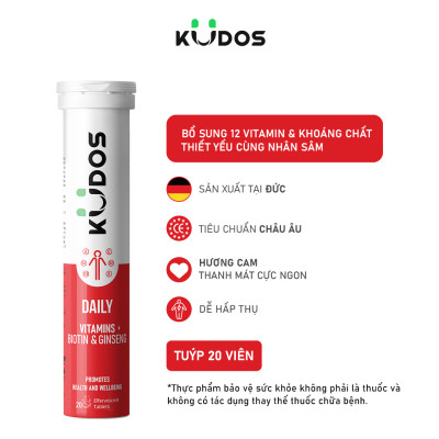 Combo Thực phẩm bảo vệ sức khỏe KUDOS IMMUNITY BOOST EXTRA  STRENGTH + KUDOS DAILY VITAMINS PLUS BIOTIN  & GINSENG (20 viên/ Tuýp)
