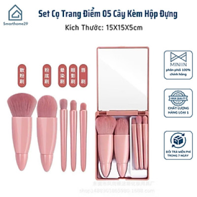 Set Cọ Trang Điểm 05 Cây Kèm Hộp Đựng và Gương Soi Cao Cấp Nội Địa Trung - HÀNG CHÍNH HÃNG MINIIN