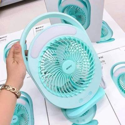 Quạt Sạc Tích Điện Có Đèn LED KM-F0336 - Quạt Tích Điện Cầm Tay Màu Xanh Để Bàn Tiện Lợi - HÀNG CHÍNH HÃNG MINIIN
