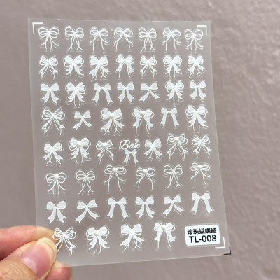 Sticker 5D Nơ Ren Trắng Mix Ngôi Sao TL077 TL008 Siêu Xinh, Hình Dán Móng Nơ Trắng Nhiều Kiểu Nhiều Size Sang Chảnh