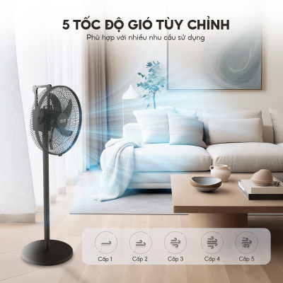 Quạt tích điện Lebenlang LBL1702, quạt cây có điều khiển 5in1, 35W, sạc từ 4-6h, 5 tốc độ gió, bảo hành 2 năm – hàng chính hãng