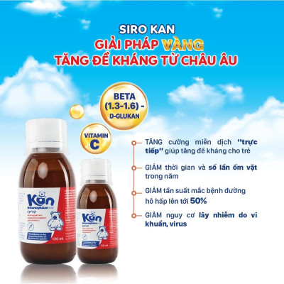 [Mua 2 Tặng 1 Canxi KidWell] 2 Siro Kan Imuno Glukan hỗ trợ miễn dịch nâng cao sức đề kháng cho bé - Chai 120ml