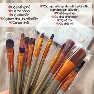 Bộ cọ tán phấn 12 món kèm hộp đựng đa năng cao cấp ,đầu cọ mềm mịn và bám phấn , cán cọ dài thích hợp khi cầm ,thiết kế tinh xảo , tạo nên sự tươi mới ,trẻ trung ,tự nhiên xinh đẹp giúp  trang điểm một cách dễ dàng và nhanh chóng nhỏ gọn và tiện dụng  
