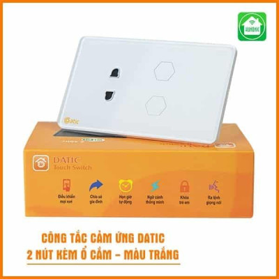 Ổ Cắm Tích Hợp 2 Nút Công Tắc Wifi Hunonic Datic Bật Tắt Từ Xa Trên Điện Thoại & Ra Lệnh Giọng Nói