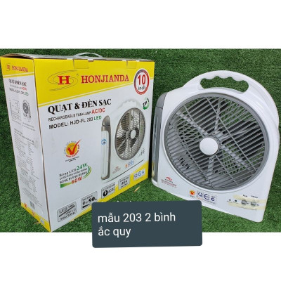 Quạt Sạc Kiêm Đèn Sạc HONJIANDA HJD- FL203 LED 2 bình - Hàng chính hãng