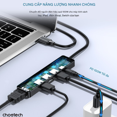 Hub chuyển đổi 5 in1 Choetech HUB-M80 - Hàng chính hãng