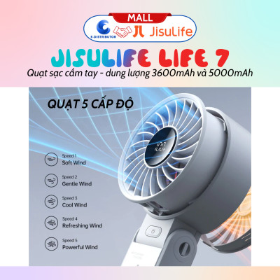 Quạt sạc cầm tay gấp gọn JisuLife Life 7 - dung lượng 3600-5000mAh - Hàng chính hãng