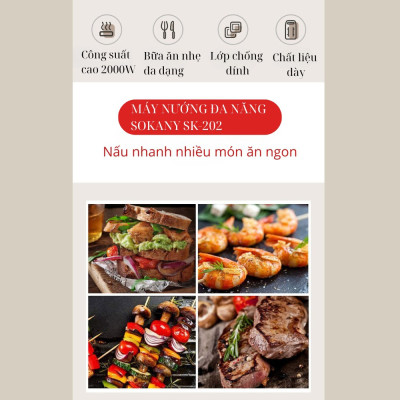 Máy kẹp nướng bánh mì SOKANY SK-202 ép bánh sandwich, rán trứng, nướng thịt CHỐNG DÍNH đa năng dễ dang vệ sinh - HÀNG CHÍNH HÃNG
